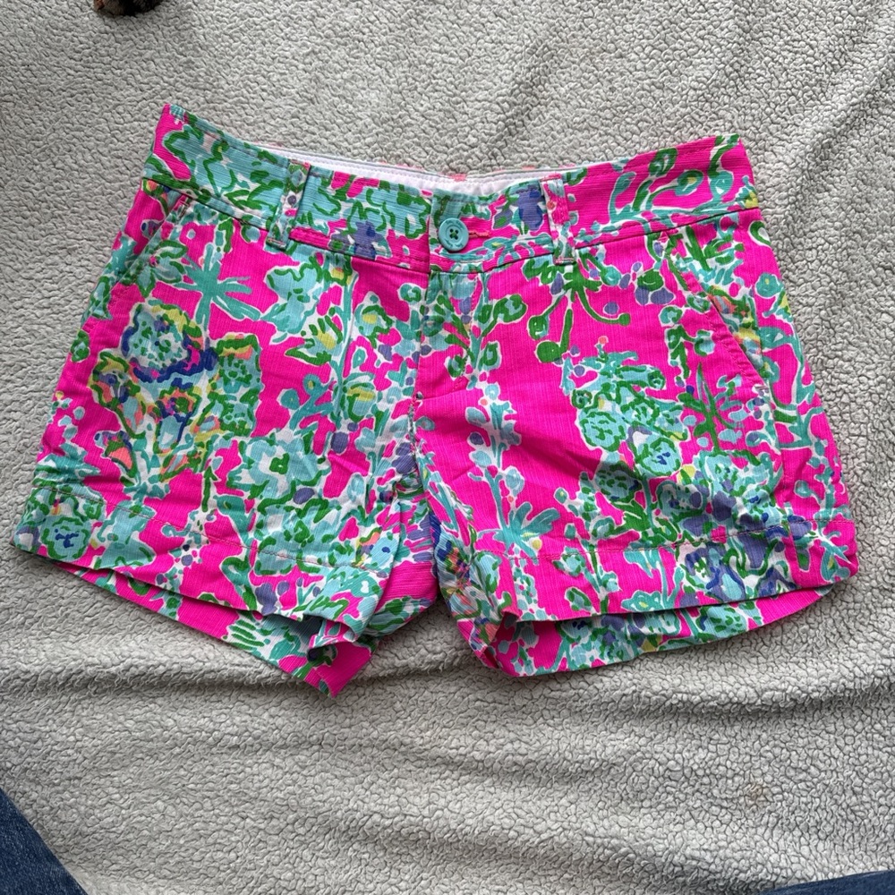 Lilly Pulitzer Hot Pink Tropical Floral High-Rise Shorts